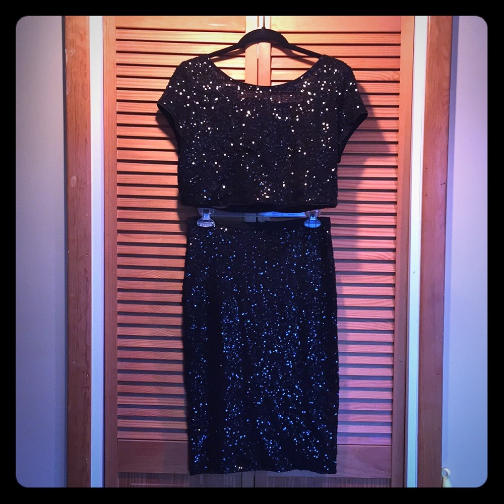 Express Black Sequin Two-Piece Dress